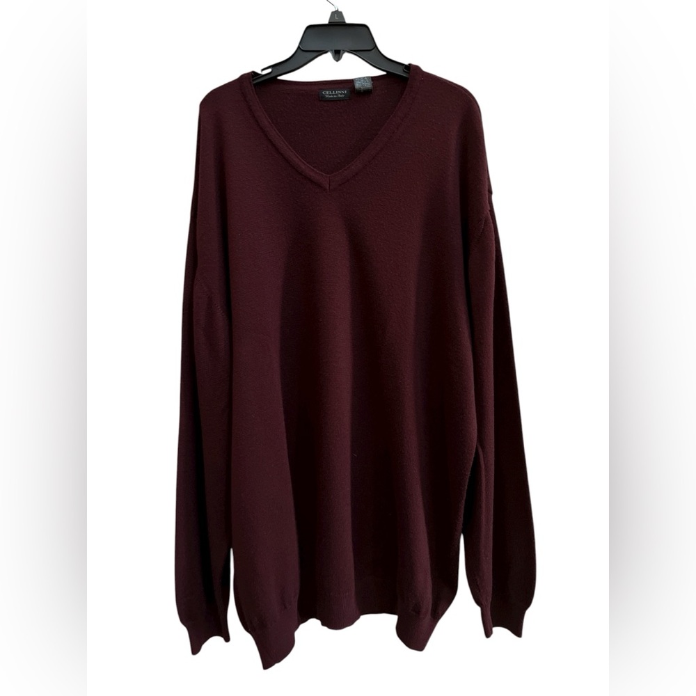 Cellini Italian Wool Blend V-Neck Sweater Burgundy Men’s 3XLT Big Tall
